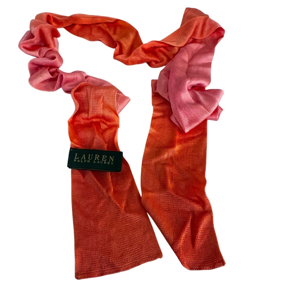 Lauren Ralph Lauren Pink Orange Ombre Rayon Ruffle Skinny Scarf - Picture 4 of 9